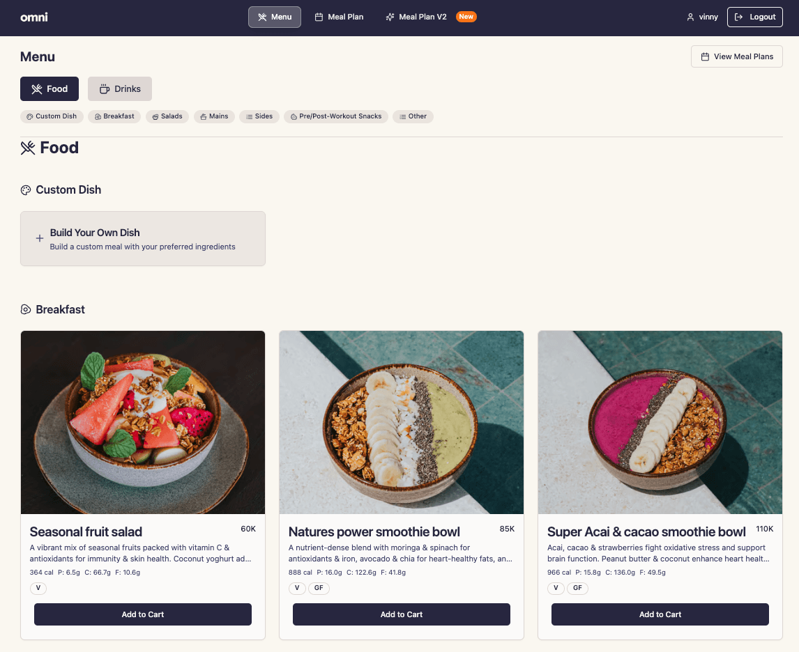 NuitritionOS - OMNI's in-house nutrition ordering system